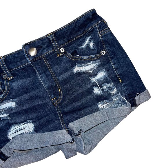American Eagle Distressed Womens Shorts 4 HiRise Shortie 360 Super Stretch Booty - Picture 3 of 7
